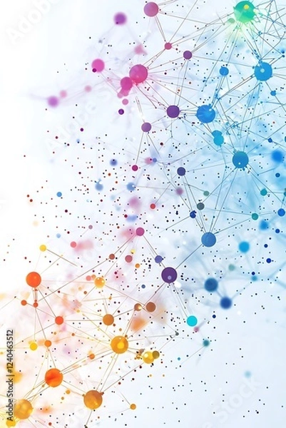 Fototapeta White global communication banner with colorful network connections representing digital transformation