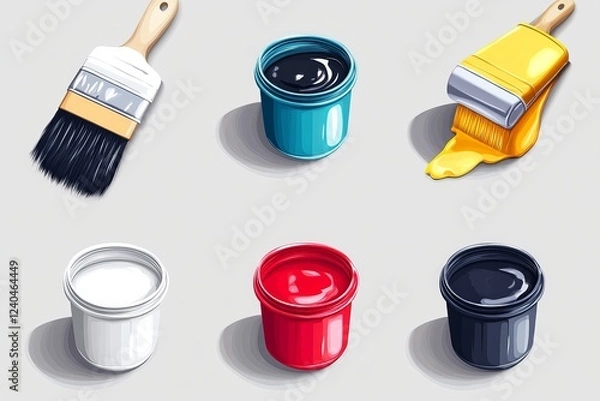 Obraz Assorted paint cans and brushes ready for home improvement projects