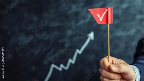 Fototapeta Business success concept. Businessman Sketching Virtual Progress Steps with Upward Arrow Chart