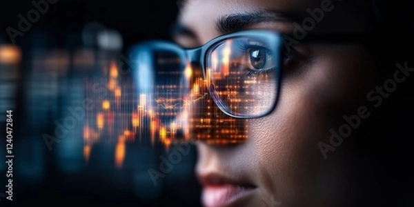 Fototapeta Futuristic Trading Terminal Neural Network-Enhanced Stock Market Visuals with Data Overlays and Indicators for Financial Sector Optimization and Digital Strategy