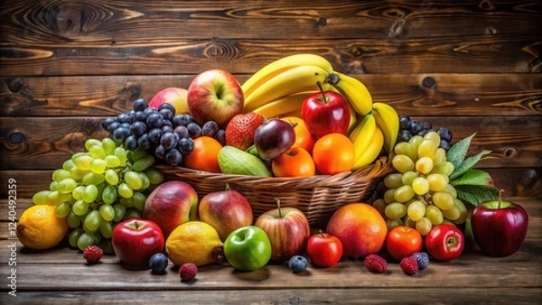 Obraz Colorful arrangement of assorted fresh fruits such as apples, bananas