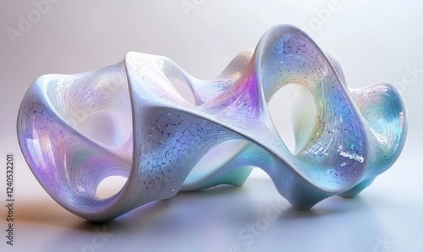 Obraz Abstract white curved structures, iridescent design, 3d render, Generative AI