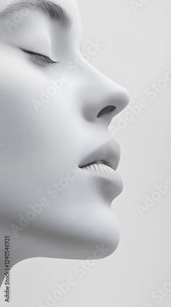 Obraz 6. A minimalist portrait highlighting the structure of a human face, clean lines and simple features, white backdrop
