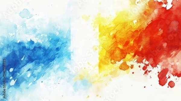 Fototapeta Colors blend harmoniously in abstract artwork showcasing vibrant hues of blue, yellow, and red, evoking emotions and creativity