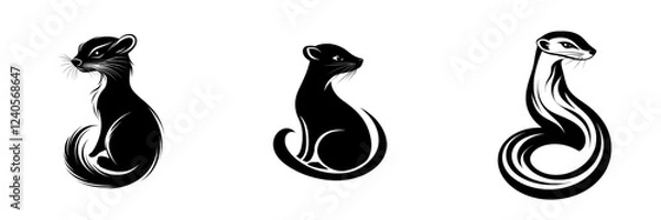 Fototapeta An isolated, stylized, modern monochrome depiction of the ermine.