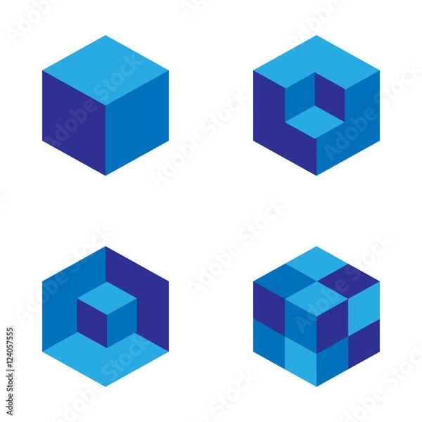 Fototapeta zestaw geometryczny wzór kostki. Projekt graficzny mody. Ilustracja wektorowa. Projekt tła. Złudzenie optyczne 3D nowoczesny stylowy streszczenie tekstura. Szablon do druku, tekstyliów, pakowania i dekoracji