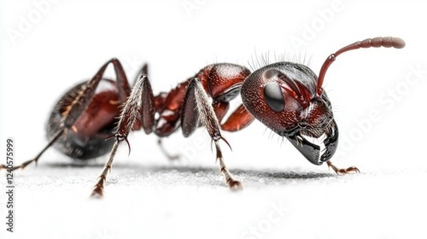 Obraz Macro shot of red ant on white background; insect study