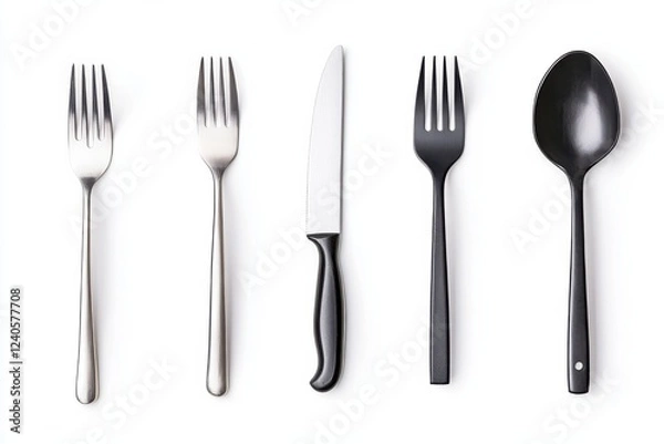 Obraz Sleek and Modern Professional Kitchen Utensils Arrangement A Minimalist Display of Essential Cooking Tools for Restaurants Catering and Culinary Professionals