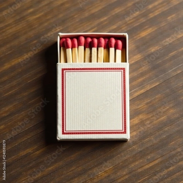 Obraz Closed safety matchbox on wood grain background, ignition, vintage