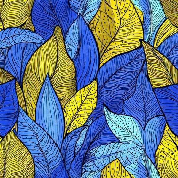 Obraz Seamless pattern of vibrant tropical leaves. Background featuring summer palm leaves.