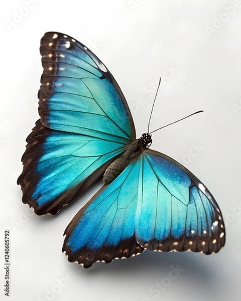 Fototapeta Beautiful colorful butterfly with blue wings, a macro insect from nature