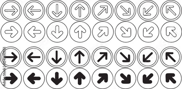 Fototapeta set of black and white button arrow, Directional arrows for websites and other business presentations without background, vector illustration 