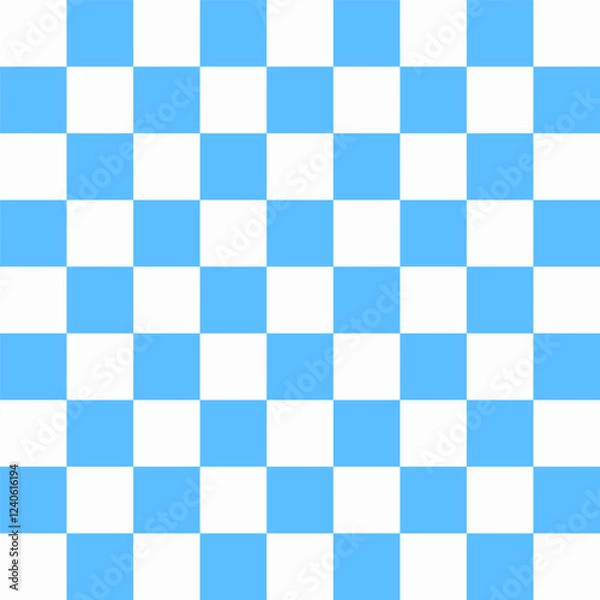Fototapeta Seamless white and blue chess checkered grid pattern in Memphis style. Geometric vector design for backgrounds and wallpapers. Modern, hipster, and minimal aesthetics with flag elements