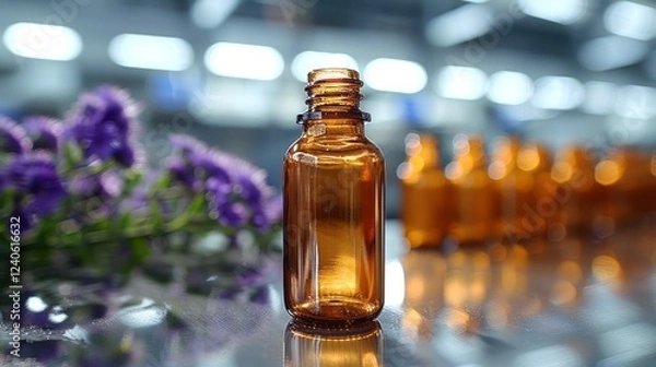 Fototapeta A small pocket-sized disinfectant solution bottle, placed on a doctor's workstation.