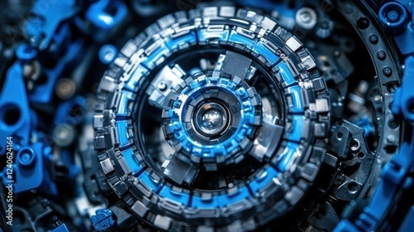 Obraz Abstract Close-up of Blue Metallic Circular Pattern Design