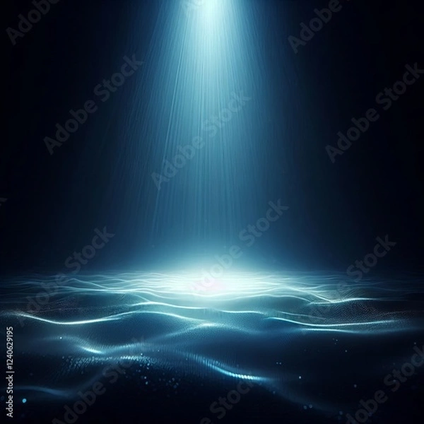 Fototapeta dimly lit, ethereal scene with a prominent blue light emanating from the top right corner