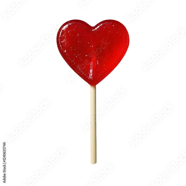Obraz Red heart shaped lollipop isolated on transparent background
