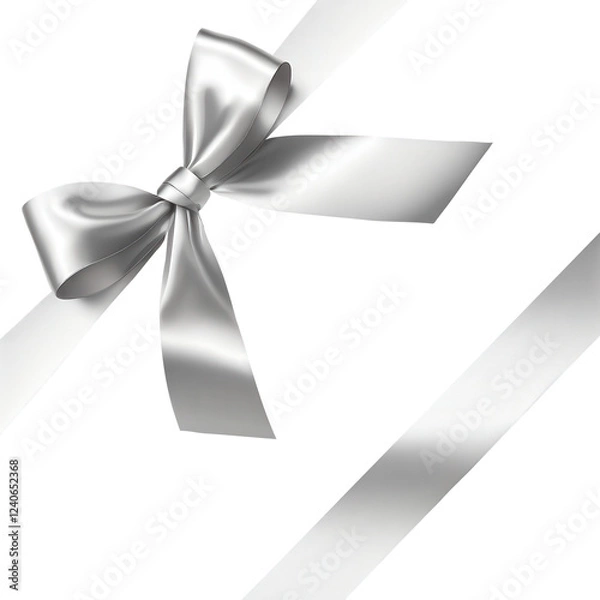 Obraz Elegant silver ribbon bow for gift wrapping your graphics in it, tied in a bow, diagonal layout, view from top