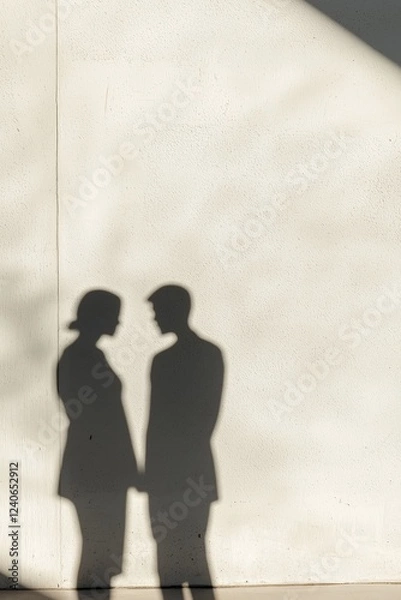 Obraz Silhouetted couple's shadows on a sunlit wall.