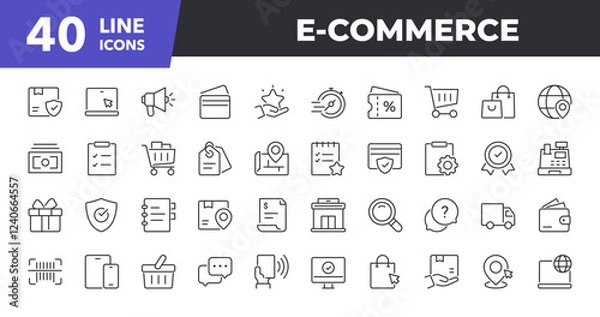 Fototapeta E-Commerce Line Icon Set. Contains such icons as Shopping, Retail Store, Delivery, Payment. Vector illustration