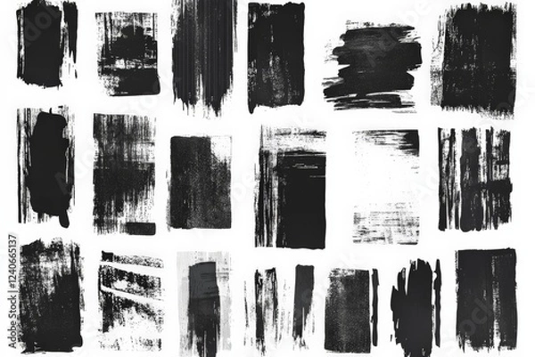 Fototapeta Black brushstroke patterns on white background creating an abstract art collection for design inspiration and creativity