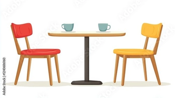 Fototapeta Elegant Reserved Table in a Modern Restaurant Setting - Bright Cartoon Modern Illustration