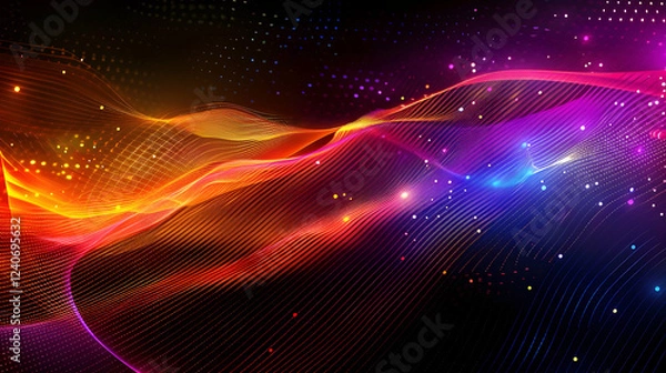 Fototapeta Vibrant abstract waves of color flowing across a dark background, creating a dynamic visual effect (1)
