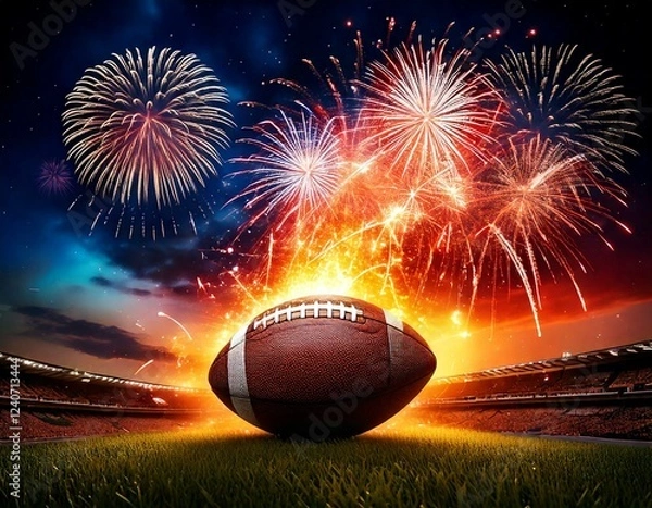 Fototapeta Super Bowl Background with Football american and Firework Generated image