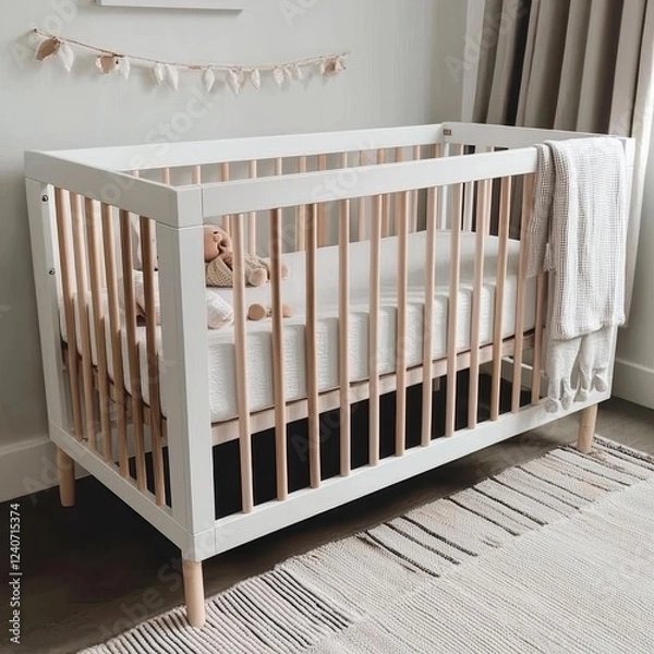 Obraz Minimalist white baby crib in cozy nursery