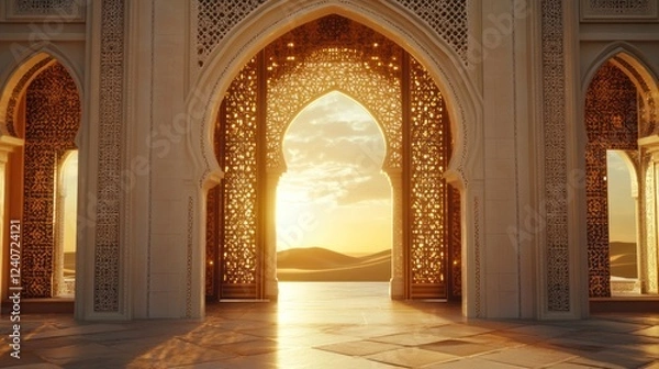 Obraz Sunlit Archway in a Moroccan Mosque