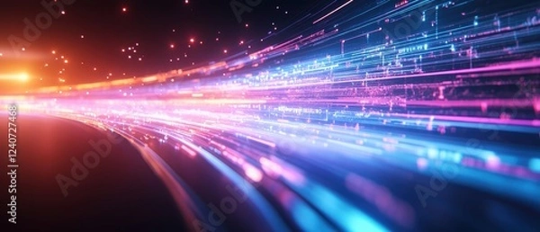 Obraz A vibrant digital abstract design featuring streaks of colorful light, conveying a sense of speed and technological advancement.