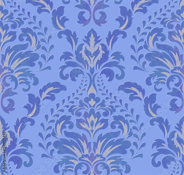 Fototapeta Damask blue seamless pattern element. Vector classical luxury old fashioned damask ornament, royal victorian seamless texture for wallpapers, textile, wrapping. Vintage exquisite floral template.