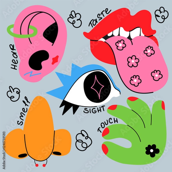 Obraz Five senses taste, hear, smell, sight and touch. Trendy vector illustration.