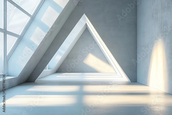 Fototapeta 3D Rendering of White Background with Triangular Shape, Minimalist Design and High-Resolution Detail