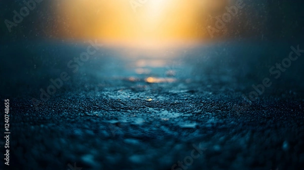 Fototapeta Dark Road, Golden Light: A Path Beckons Mysteriously Forward Under a Falling Sky