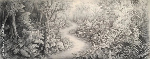 Fototapeta A detailed hand-drawn illustration of a tree with sprawling branches and intricate leaves