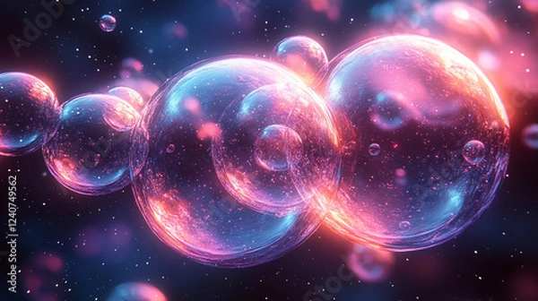 Fototapeta neon soap bubbles of different sizes