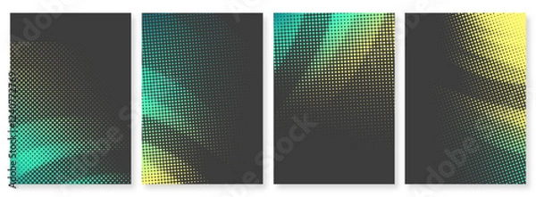 Fototapeta Set of Abstract curved halftone art design  Brochure cover background