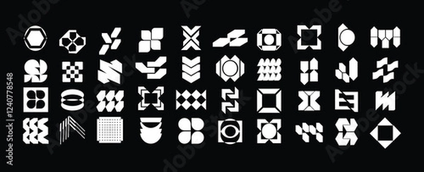 Obraz Retrofuturistic Y2K graphic icons, acid shapes, rave elements. Geometric shapes trippy vibe shapes, vaporwave 70s,90s,80s. Lots of elements y2k for graphic design, poster, merch, flyers. Vector set