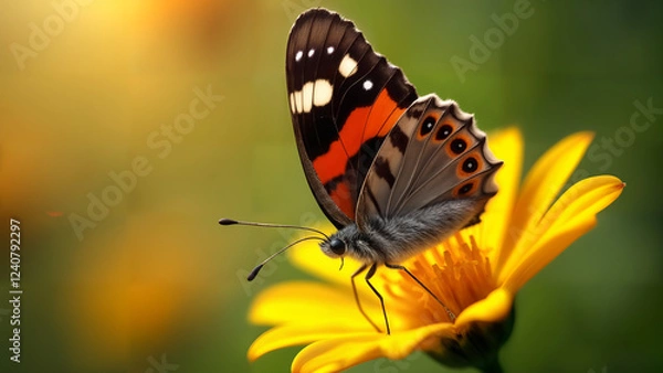 Fototapeta Magnificent Close-Up of the Crimson Patch Butterfly Showcasing the Splendor of Its Intricate Patterns on a Bright Flower