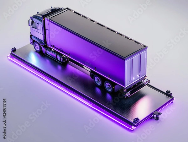 Obraz A truck or trailer carrying cargo undergoes a weighing procedure on truck scales. Neural network AI generated art