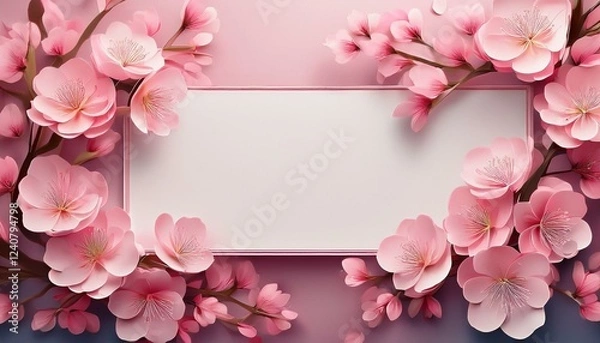 Fototapeta delicate pink blossoms framing a blank space for creativity and inspiration generative ai