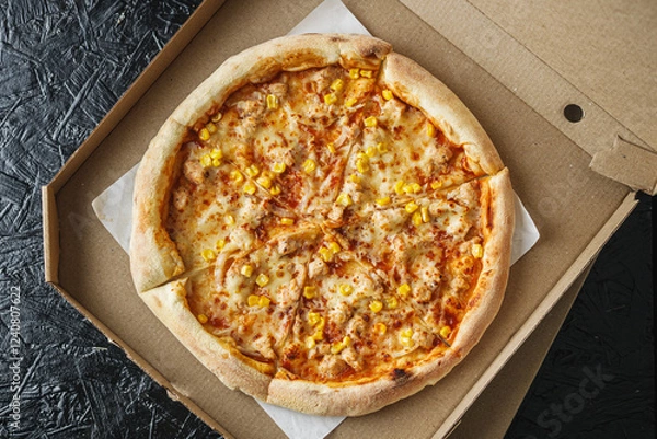 Obraz BBQ chicken pizza in a delivery box