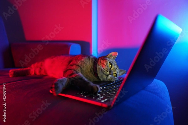 Fototapeta Cat and Computer