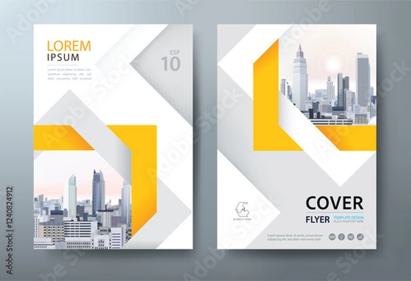 Fototapeta Yellow annual report brochure flyer design, Leaflet presentation, book cover templates, layout in A4 size	