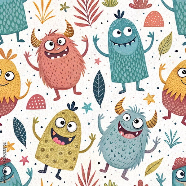 Fototapeta colorful seamless pattern for kids with monsters
