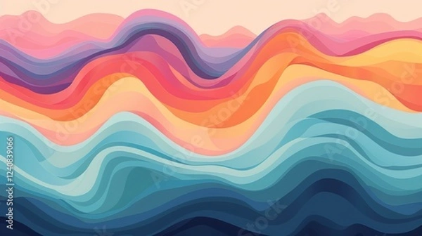 Fototapeta Unleashing Nostalgia: The Allure of an Abstract Horizontal Background with Colorful Waves in Retro 60s - 70s Style and Pastel Colors