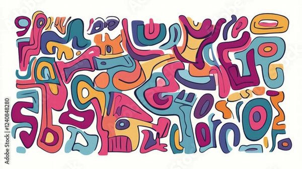 Fototapeta Colorful abstract doodle shapes creatively arranged in vibrant hues, showcasing playful and artistic design. This artwork features mix of curves and lines, evoking sense of joy and creativity