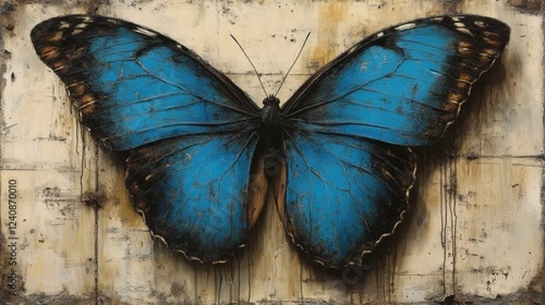 Fototapeta Majestic Blue Butterfly with Intricate Wing Patterns on Background