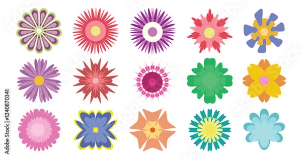 Fototapeta Colorful Flat Flowers Icons Set Isolated on White Background - Vector Design illustration